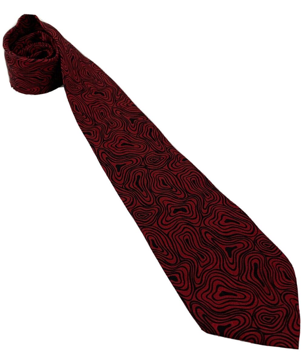 Oliver Men's Silk 59" Necktie Red Black Swirl Design Made in Italy (3.5" Width)